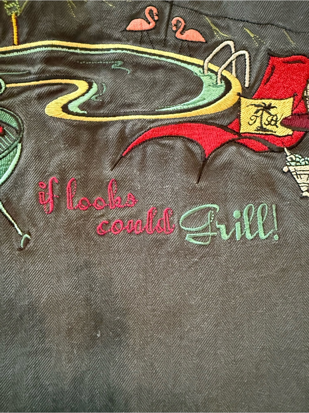 Tommy Bahama Embridered Flamingo If Looks Could Grill button up shirt. - Picture 5 of 6